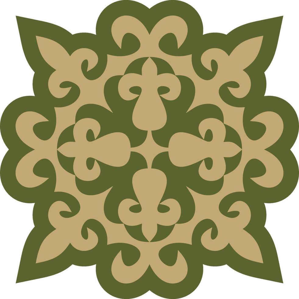 green with gold Kazakh national ornament. Ethnic pattern Great Steppe, vector