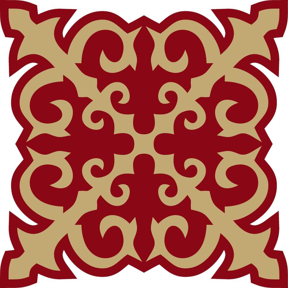 red with gold Kazakh national ornament. Ethnic pattern Great Steppe, vector