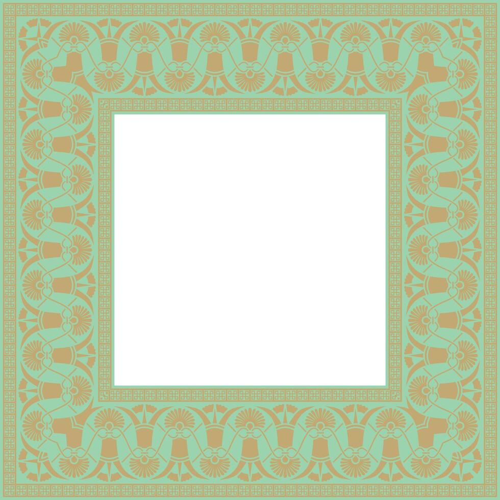 gold with green classic Greek square ornament. Rectangle of Ancient Greece and Roman Empire. Byzantine painting of walls, floors and ceilings. Decoration European palaces. vector