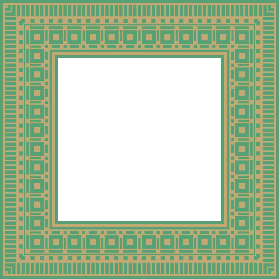 square Assyrian gold with green ornament. Rectangle, border, frame of Mesopatamia. Pattern ancient East. vector