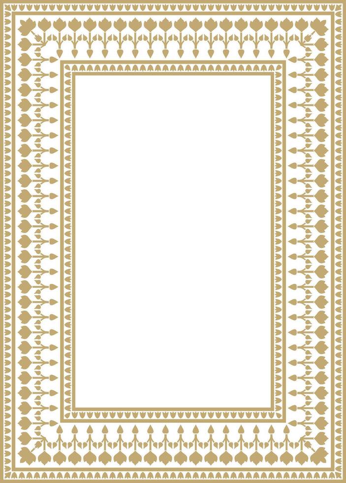 golden square Turkish national ornament. Ottoman border, frame. Ethnic floral rectangle, Seljuk Turks pattern. Decoration of the Sultan palaces. vector
