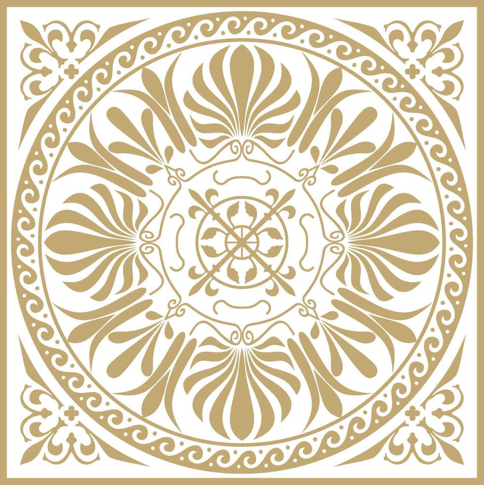 golden classic Greek square ornament. Rectangle of Ancient Greece and Roman Empire. Byzantine painting floors and ceiling vector