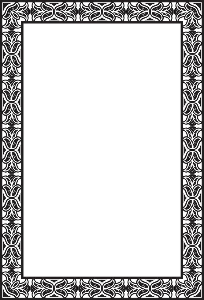 square european black monochrome ornament. Rectangular pattern, circle, ring of the Middle Ages. Revival border. Decorations of palaces churches. vector