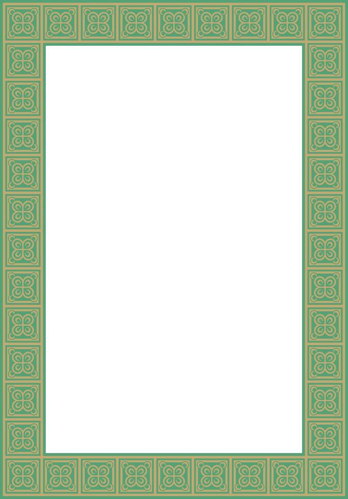 square European gold with green ornament. Rectangular pattern, circle, ring of the Middle Ages. Revival border. Decorations of palace and church vector