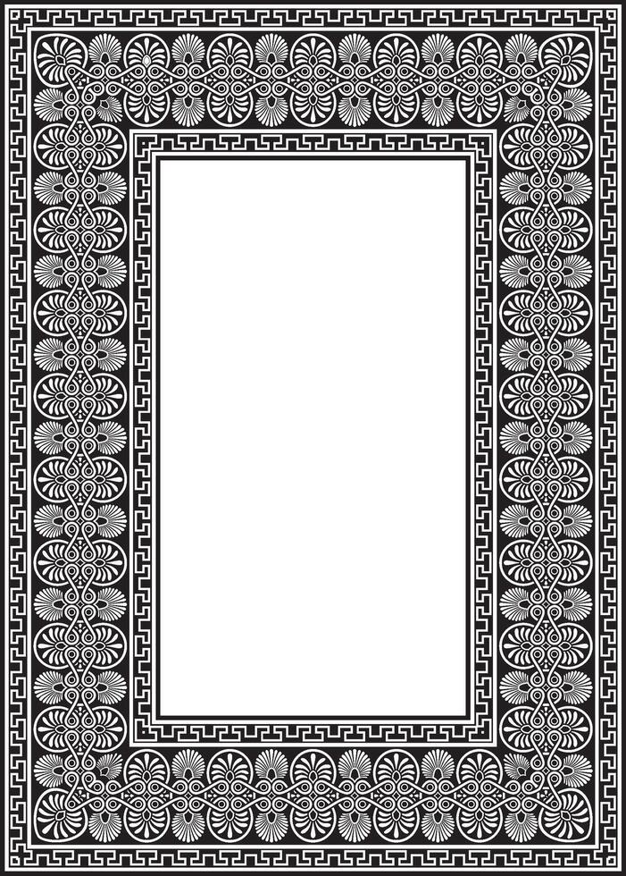 black monochrome classic Greek square ornament. Rectangle of Ancient Greece and Roman Empire. Byzantine painting of walls, floors, ceiling vector