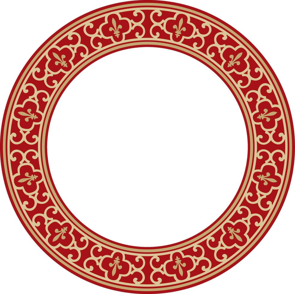 gold and red round classic renaissance ornament. Circle, ring, european border, style frame vector