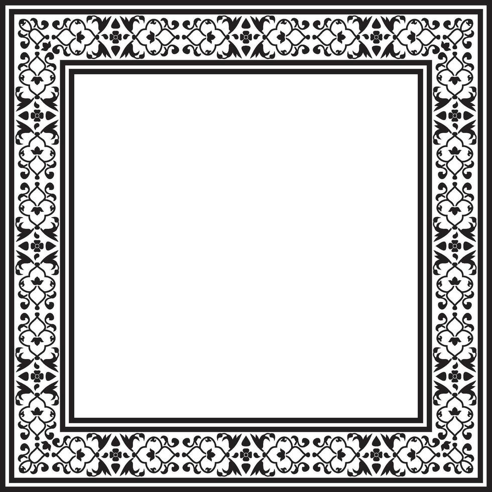 monochrome black square turkish national ornament. Ottoman border, frame. Ethnic floral rectangle, Seljuk Turks pattern. Decoration of the Sultan palaces. vector