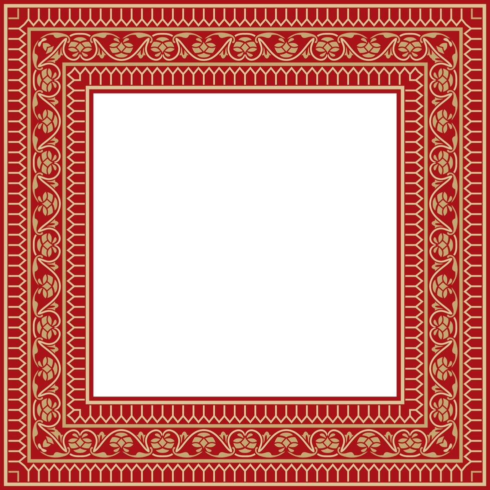 gold with red square Turkish national ornament. Ottoman border, frame. Ethnic floral rectangle, Seljuk Turks pattern. Decoration of the Sultan palaces. vector