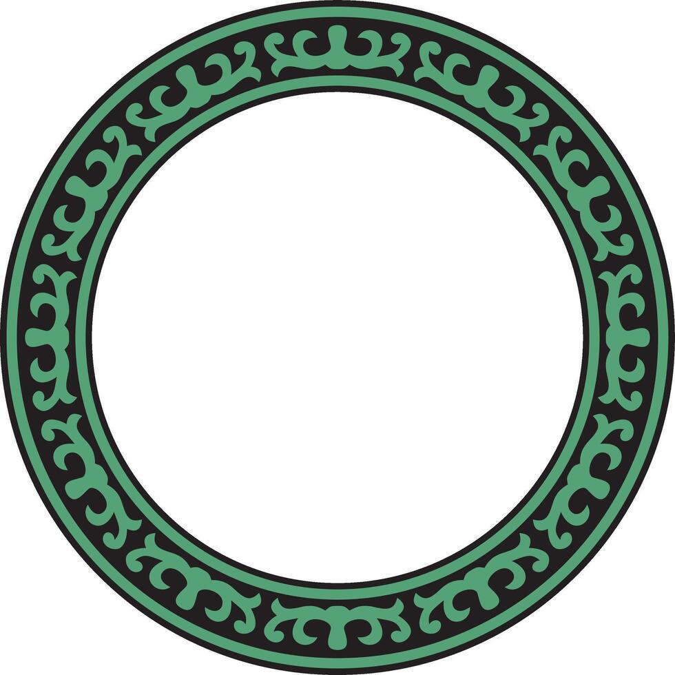 green and black round Kazakh national ornament. Ethnic pattern of the peoples of the Great Steppe, Mongols, Kyrgyz, Kalmyks, Buryats. circle, border. vector