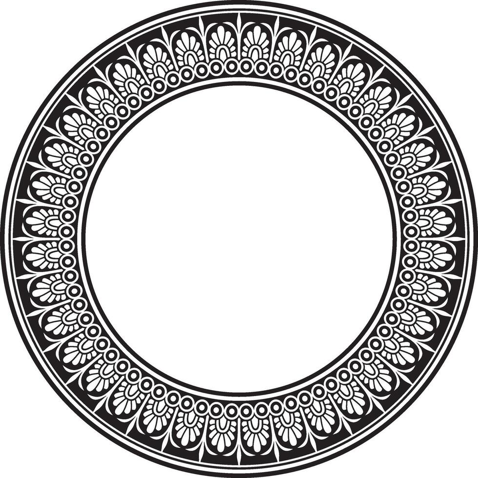 black monochrome classic Greek round ornament. Circle of Ancient Greece and the Roman Empire. Byzantine painting of walls, floors and ceilings. Decoration European palaces. vector