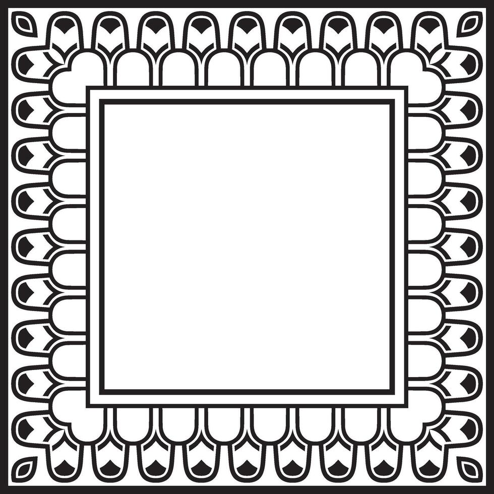square Assyrian black monochrome ornament. Rectangle, border, frame of Mesopatamia. Pattern ancient East vector