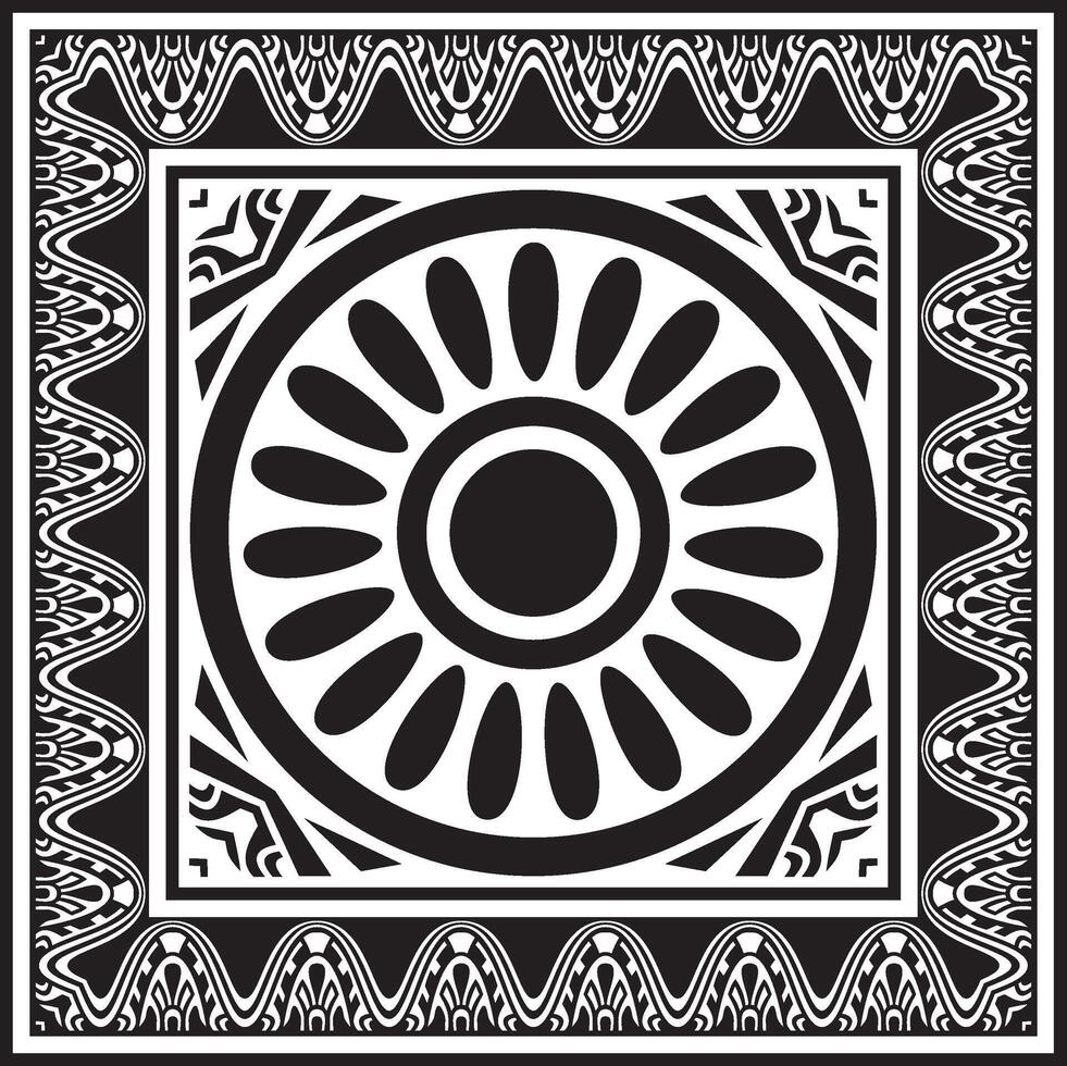 square Assyrian black monochrome ornament. Rectangle, border, frame of Mesopatamia. Pattern ancient East. vector