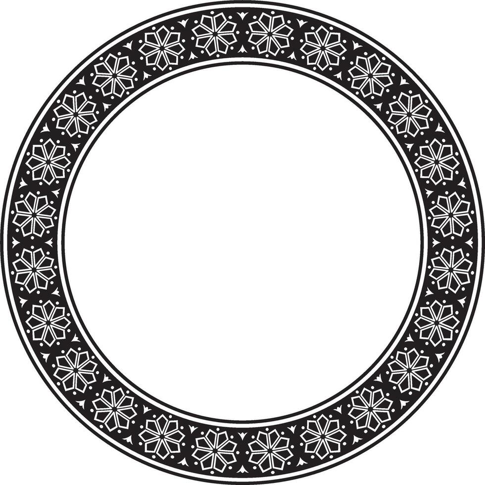 round black monochrome ancient Russian ornament. Slavic border, frame. Circle, ring. Paint royal chambers. vector