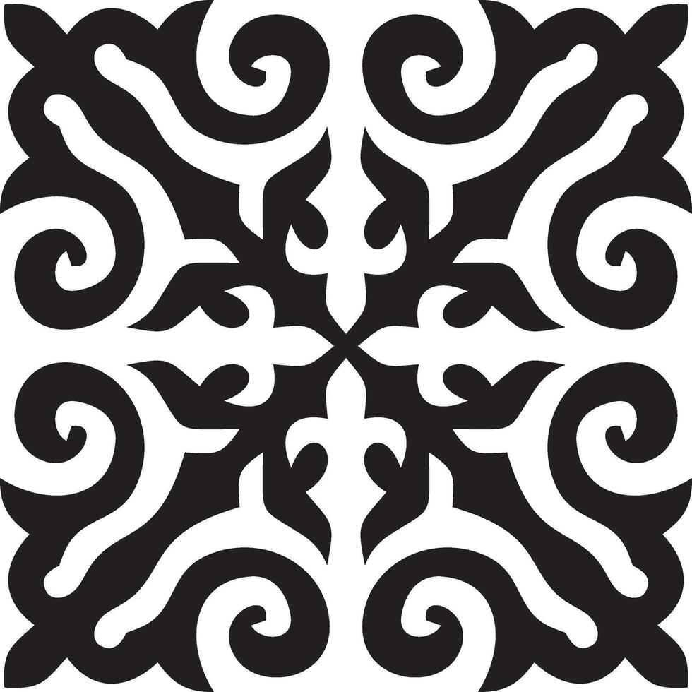 black monochrome Kazakh national ornament. Ethnic pattern Great Steppe, vector