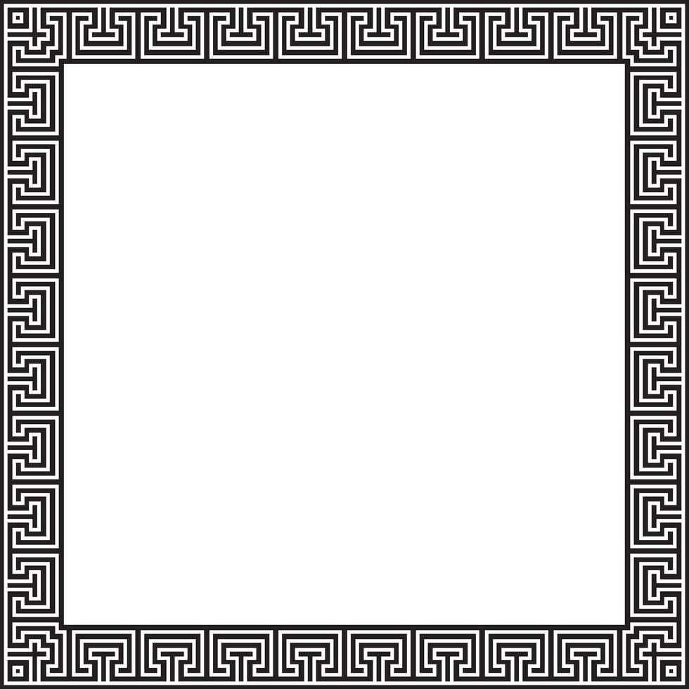 black monochrome classic Greek square ornament. Rectangle of Ancient Greece and Roman Empire. Byzantine paint walls, floors and ceiling vector
