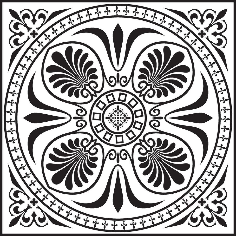 black monochrome square ornament of ancient Greece. Classic tile pattern Roman Empire vector