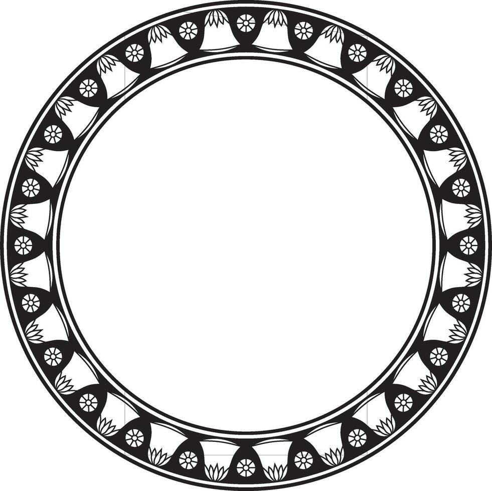 black monochrome round Egyptian ornament. Circle, frame, ring of ancient Egypt.Pattern lotus flowers and sun vector