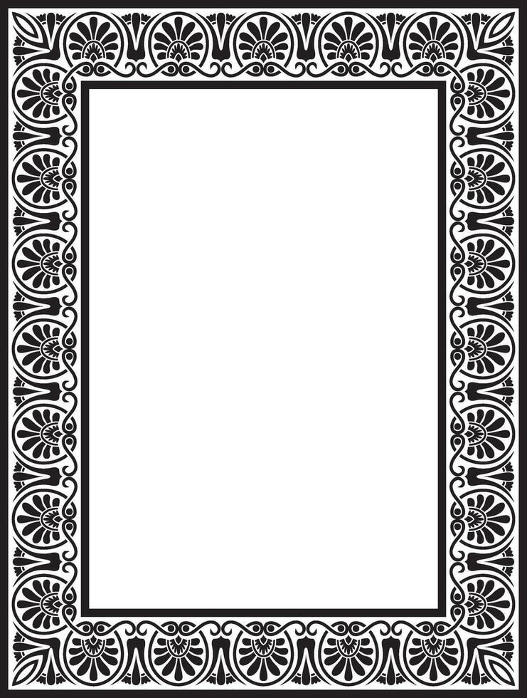 black monochrome classic Greek square ornament. Rectangle of Ancient Greece and Roman Empire. Byzantine painting of walls, floors and ceiling. vector