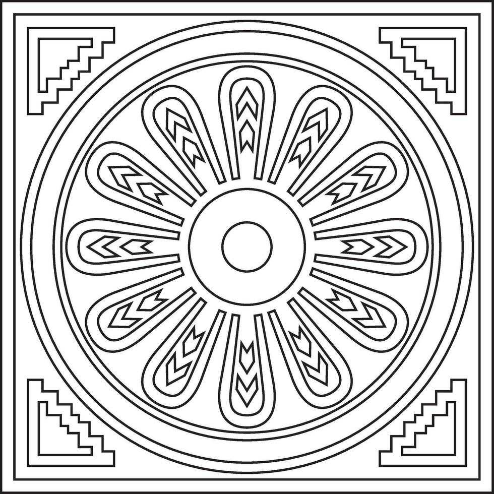 square Assyrian black outline ornament. Rectangle, border, frame of Mesopatamia. Pattern ancient East vector