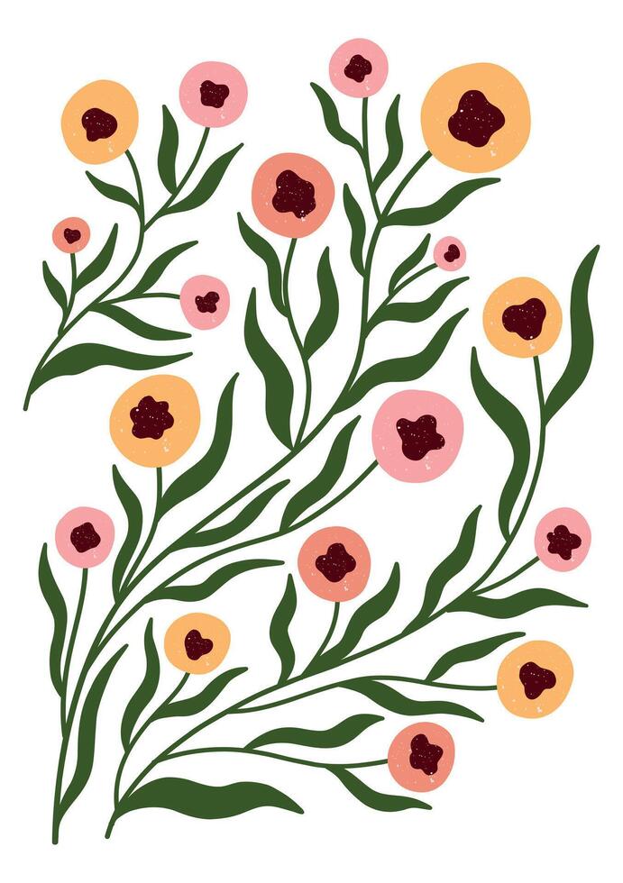 Modern floral print with soft petals and curved lines. Hand drawn for a clean, playful vibe. vector