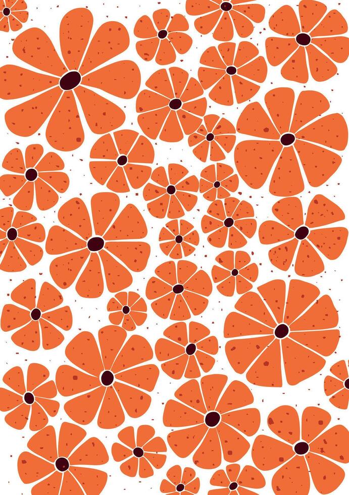 Playful hand drawn orange flowers with speckled texture, arranged in a fun pattern vector