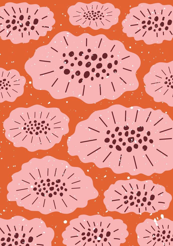 hand drawn floral pattern in warm pink and orange tones. vector