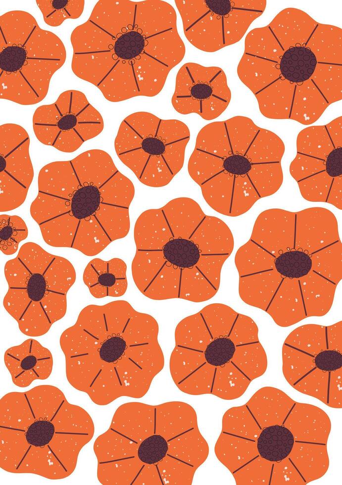 bold poppy flowe pattern with hand drawn texture for fabric, kids room and modern wall art vector