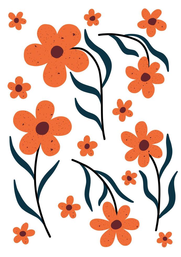 Playful hand drawn orange flowers with a bold and modern look. Great for prints, stickers, cards, and cheerful floral decor. vector