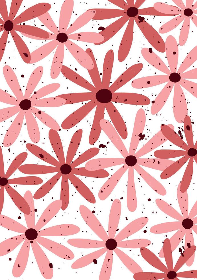 floral pattern with hand drawn pink daisy flowers and splatter texture on white background for fabric, wrapping, wallpaper and modern spring design vector