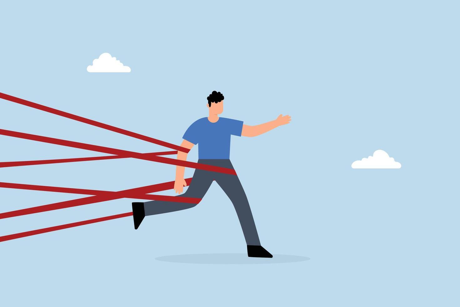 businessman bound by bureaucracy tries his best to escape. vector