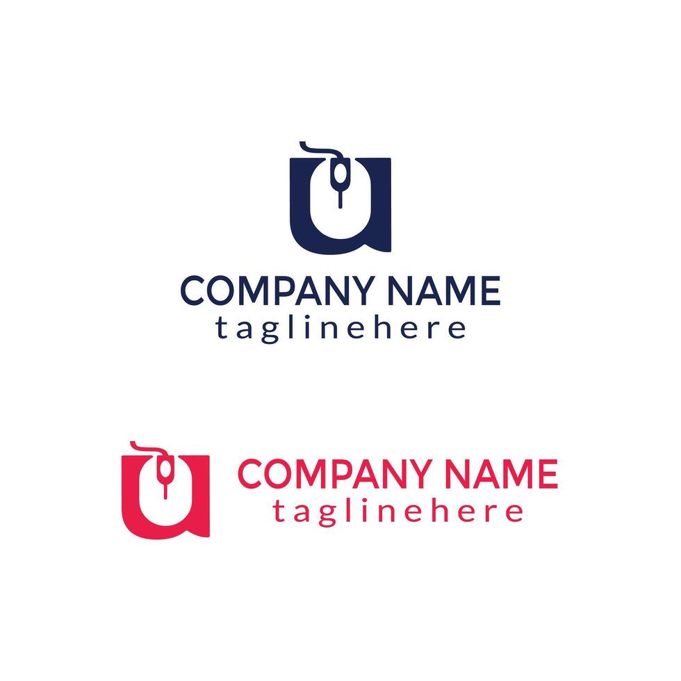 Letter U Computer Mouse Logo Design Icon. vector