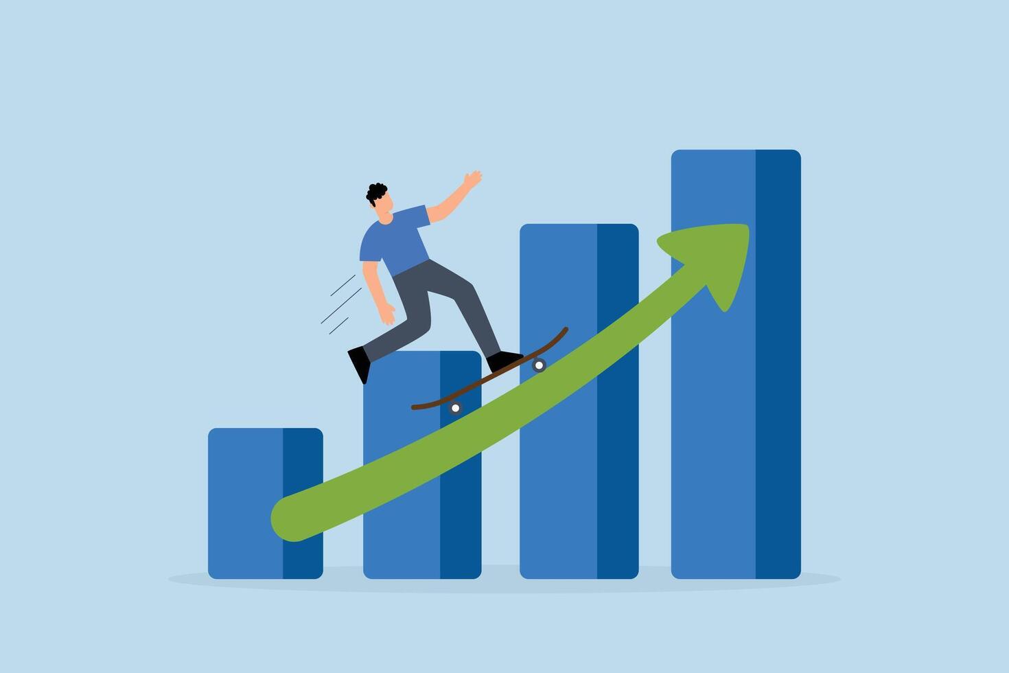 business manager skateboarding on fast growing profit chart. vector