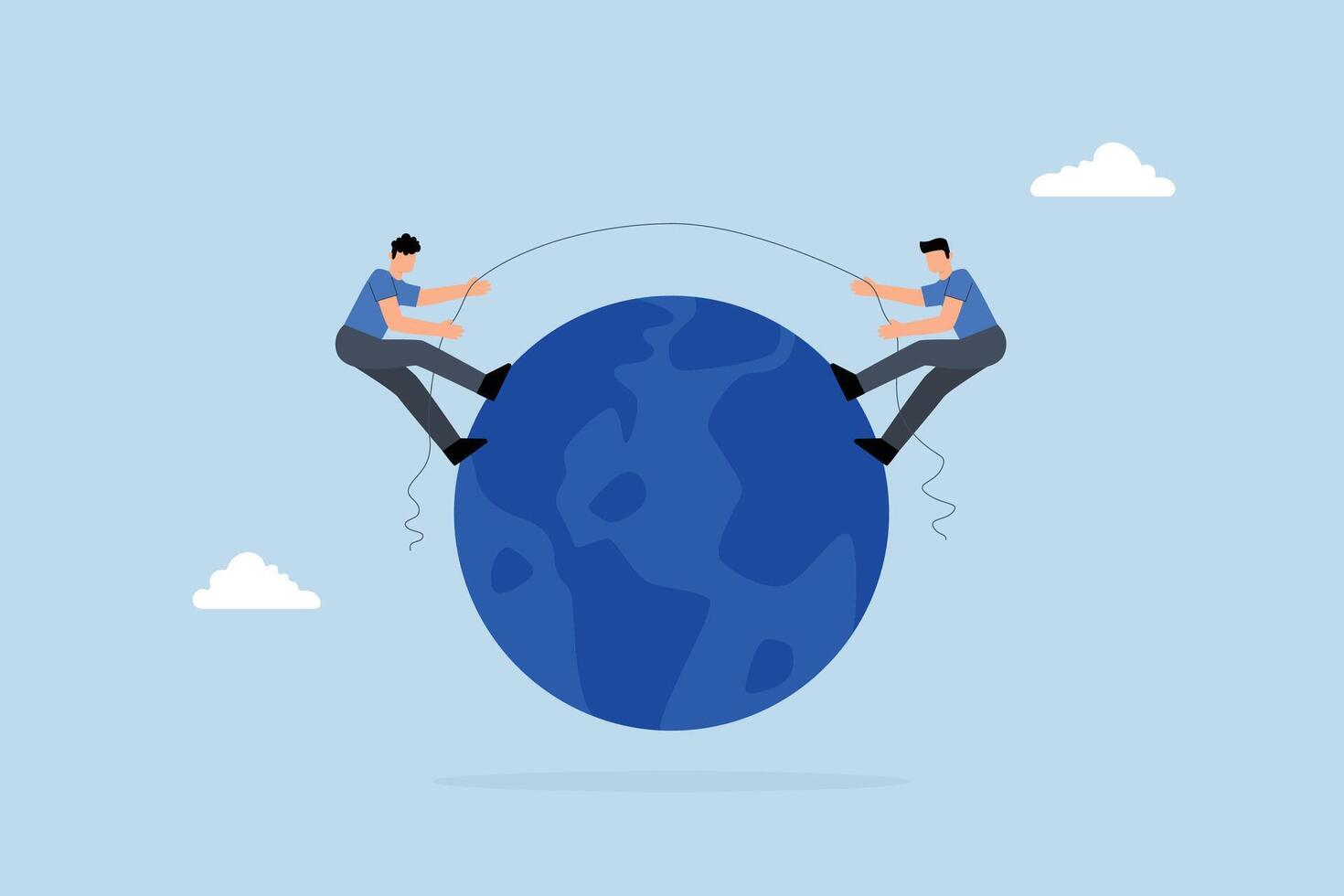 Geopolitics, entrepreneurs nations engaged in tug of war over the globe. vector