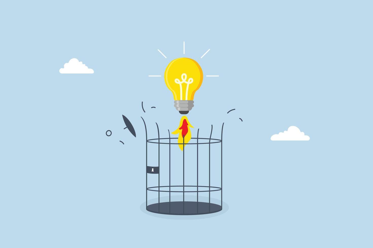 light bulb creative idea to break birdcage with launch vehicle accelerator. vector