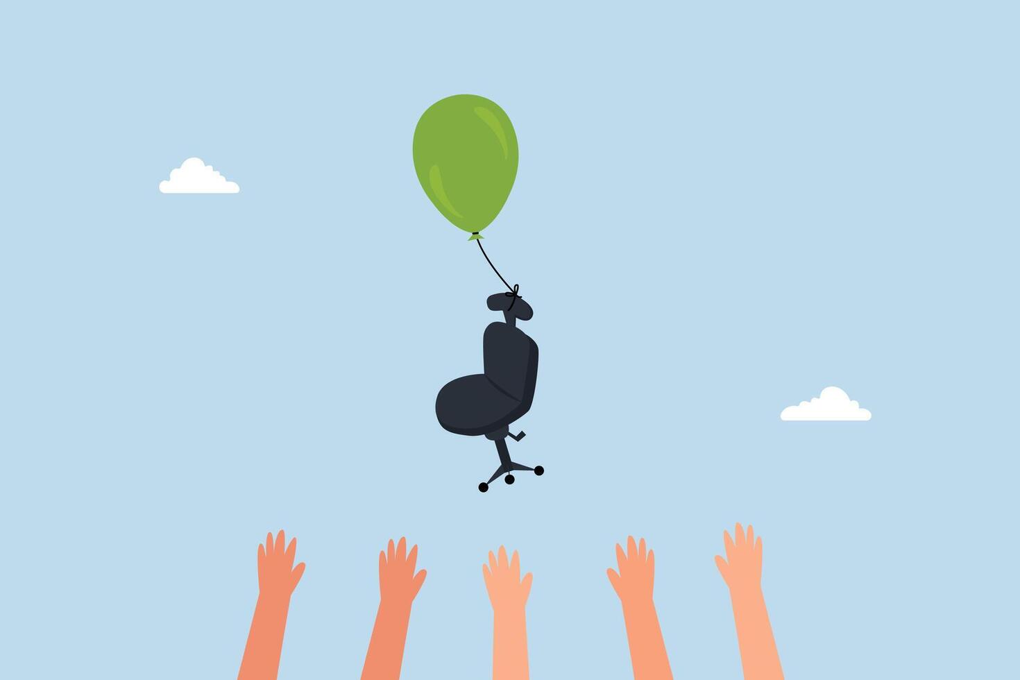 candidates try to catch office chair flying in the air with balloon. vector