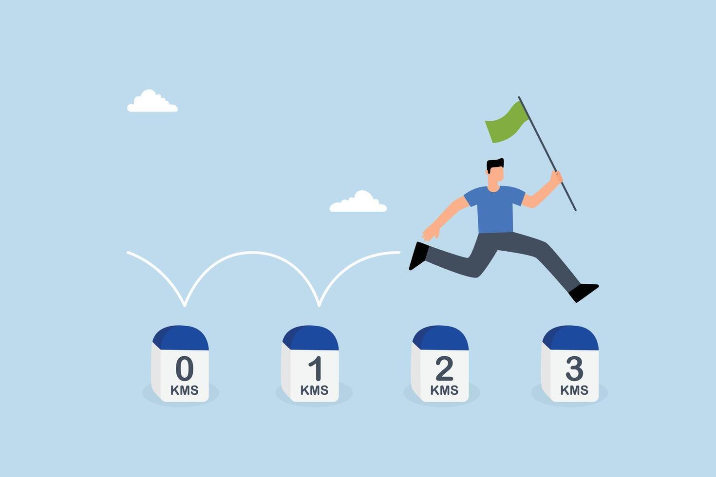 businessman with flag to success jumps on milestones to reach his goal. vector