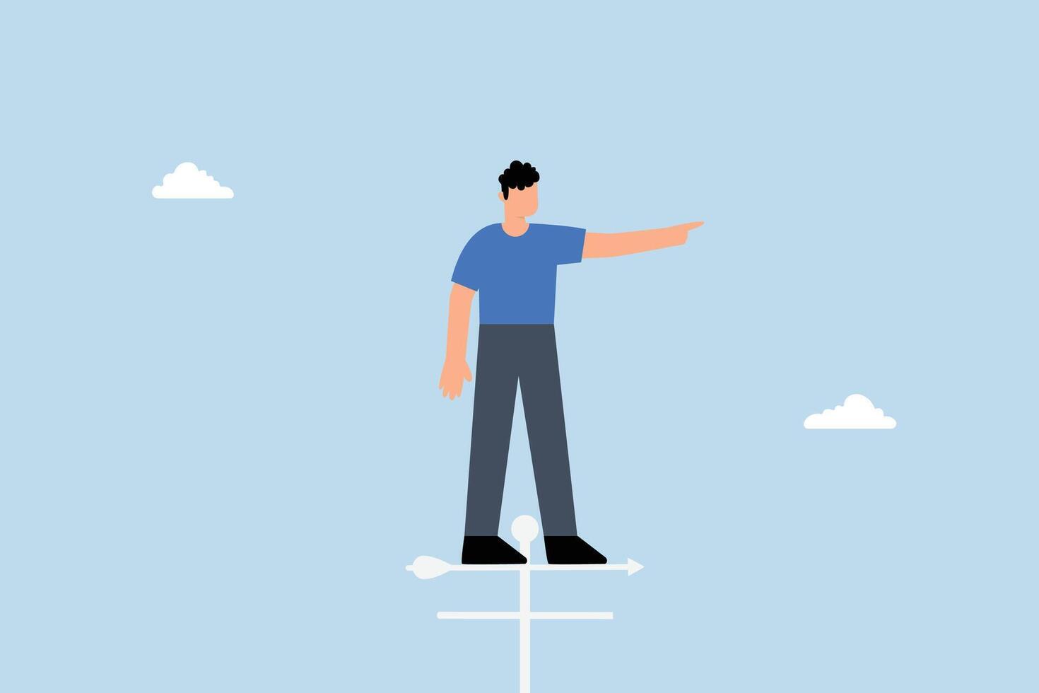 businessman standing on roof with flags pointing to victory. vector
