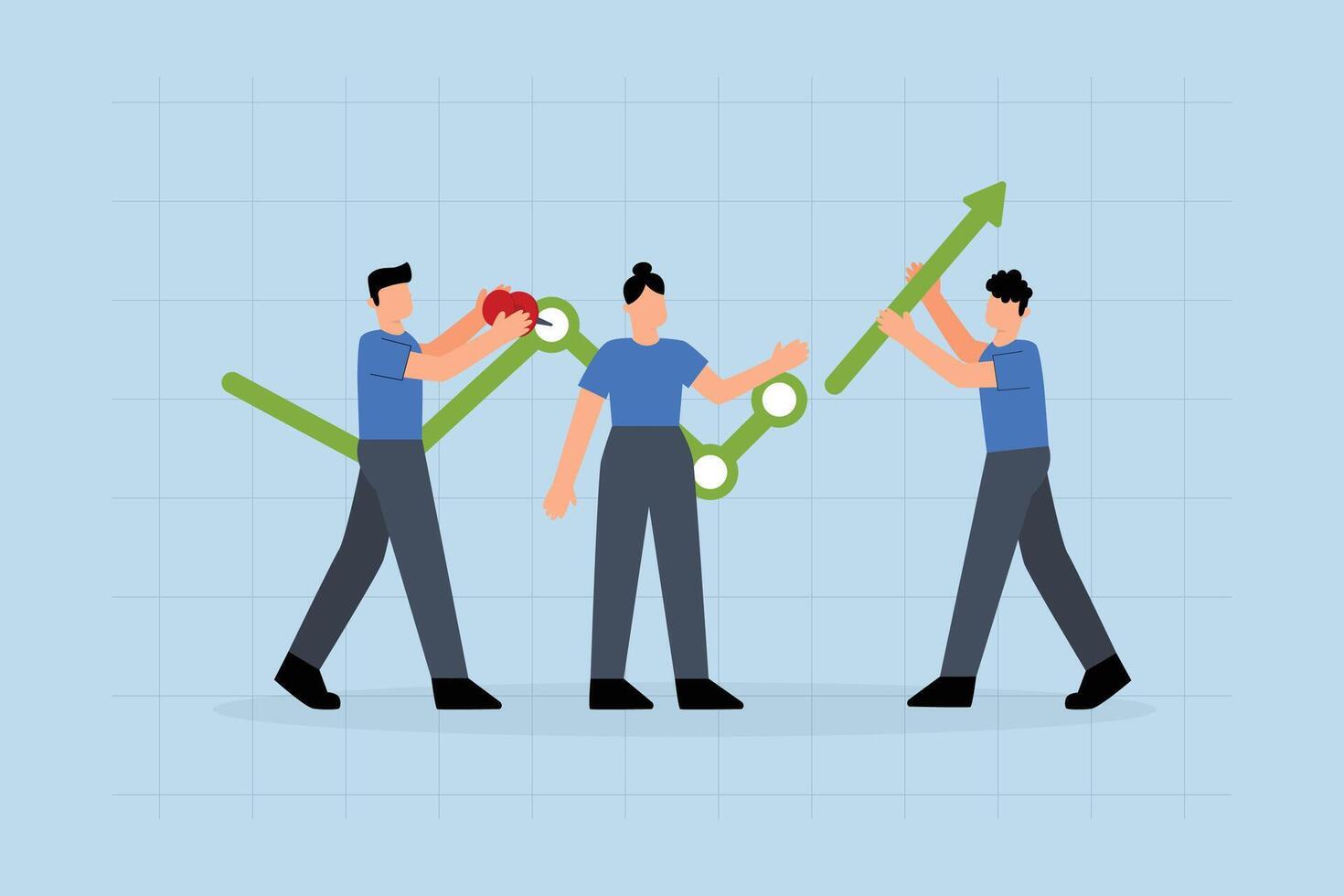 businessman help to develop business growth chart with upward arrow. vector