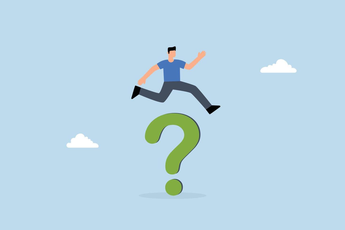 Solution to solve business problem, entrepreneur leaps over large question mark symbol. vector