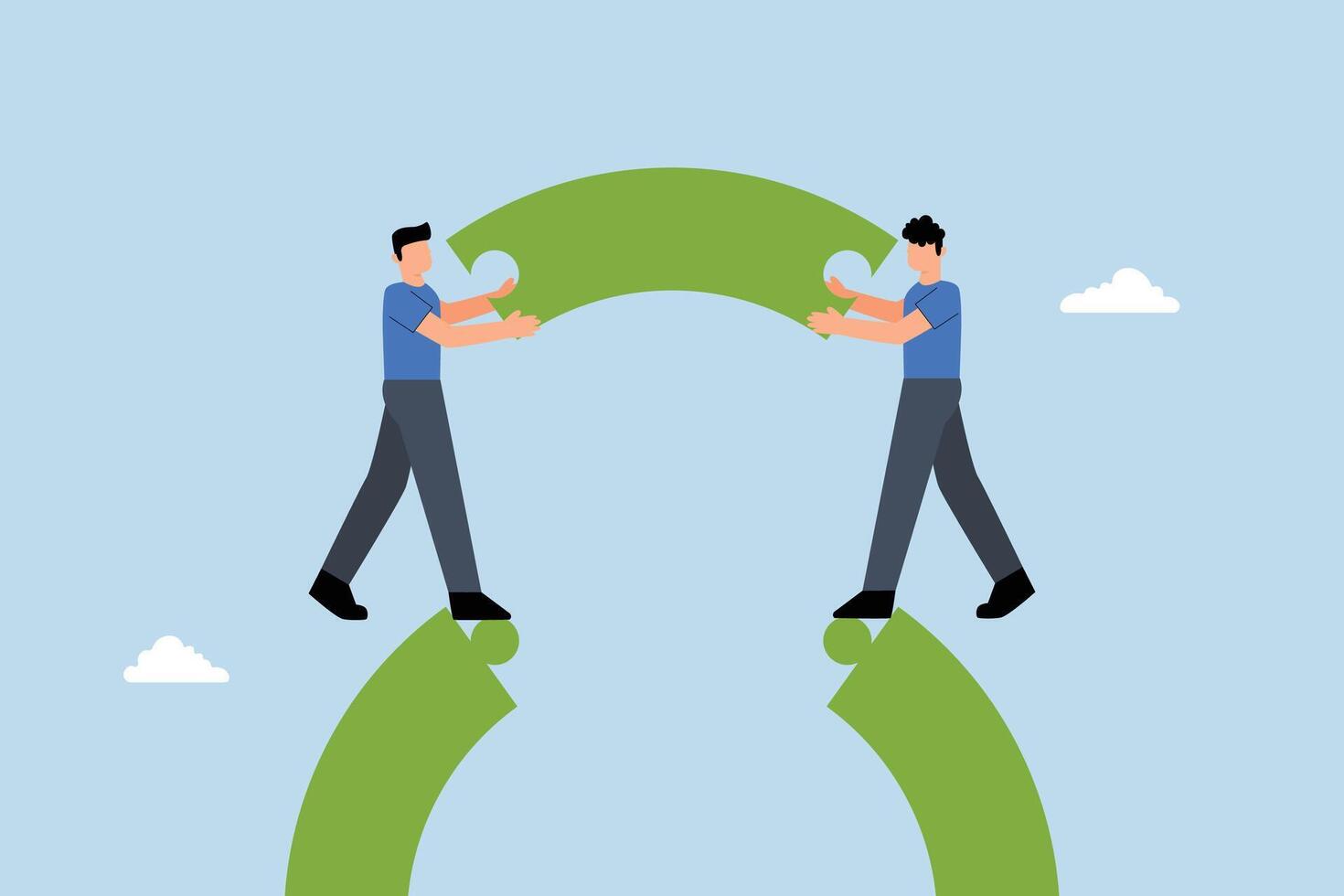 business people working on team building connect puzzle bridge. vector