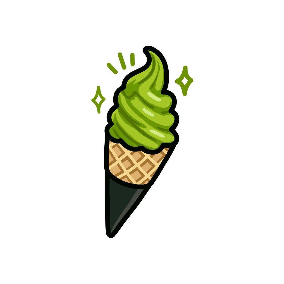 Delicious Matcha Soft Serve Ice Cream Cone Illustration vector
