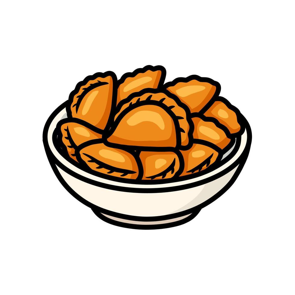 Colorful Cartoon Illustration of Savory Pastries in a Bowl vector
