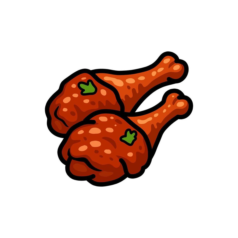 Cartoon Illustration of Two Roasted Chicken Legs with Herbs vector