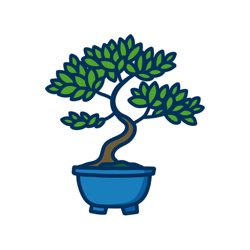 Vibrant Cartoon Bonsai Tree in Blue Pot Illustration vector
