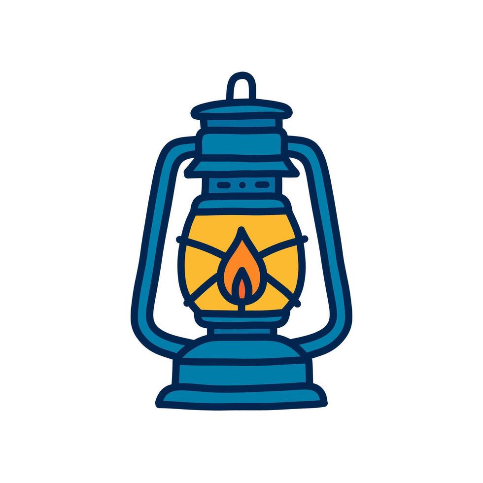 Cartoon illustration of a vintage oil lantern with a bright flame vector