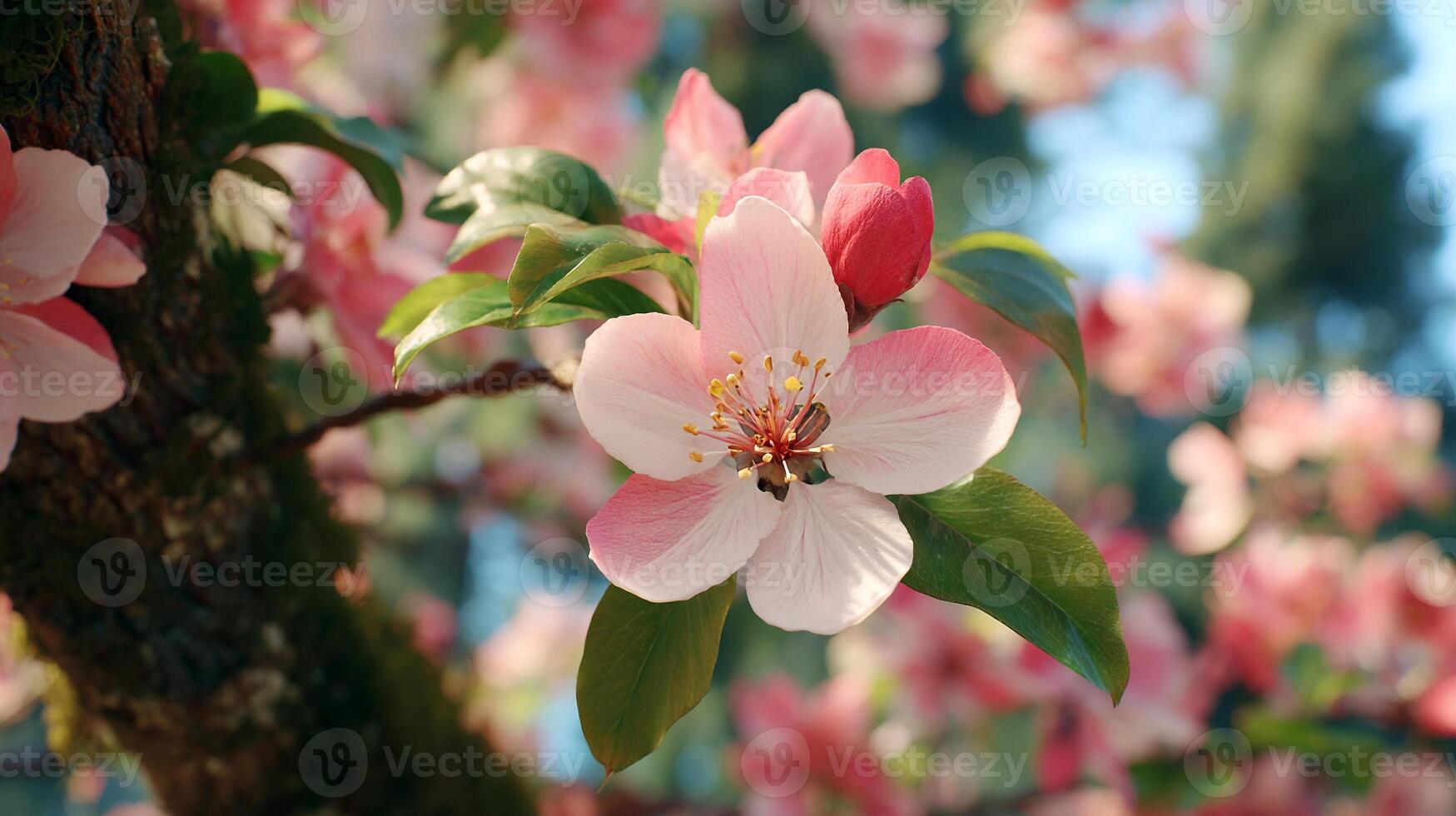 Tree image of flower in focus with rich spring color palette photo