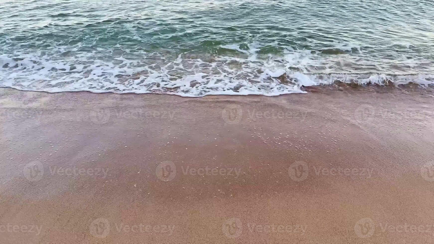 Immerse yourself in the tranquility and serenity of gentle waves softly lapping against the sandy shore during sunset photo
