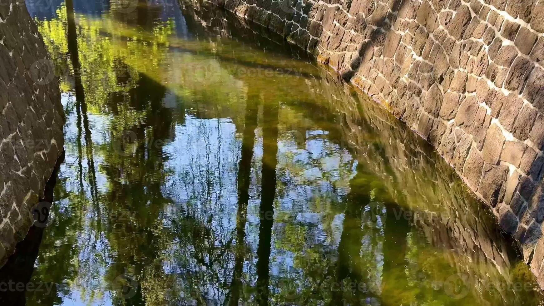 A calm waterway reflects lush greenery along stone banks, perfect for nature lovers to enjoy the outdoors photo
