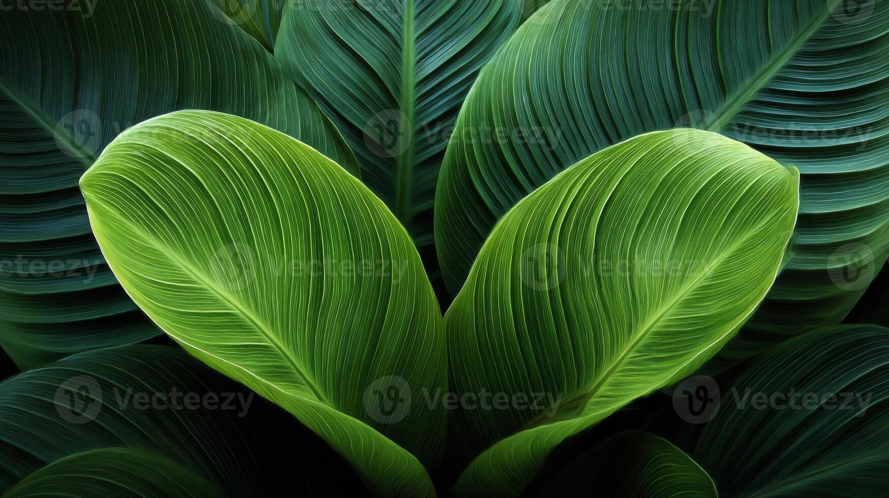 Closeup of Lush Dark Green Tropical Leaves photo