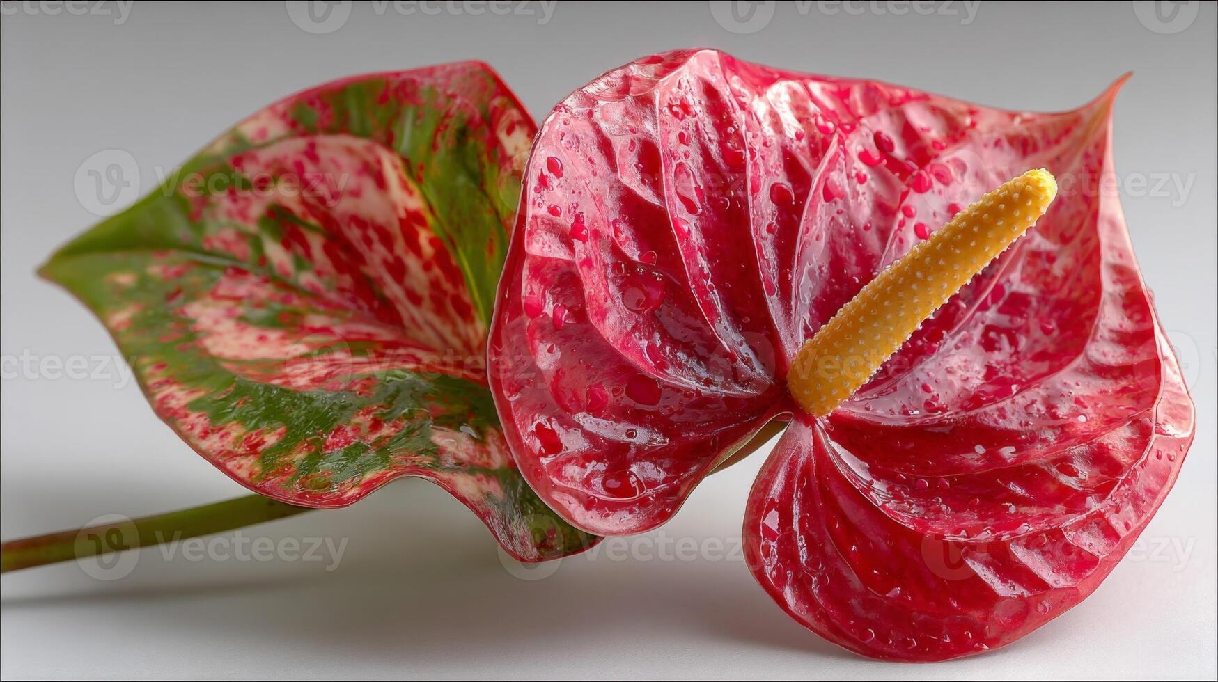 Red And Green Anthurium Flower Close Up photo